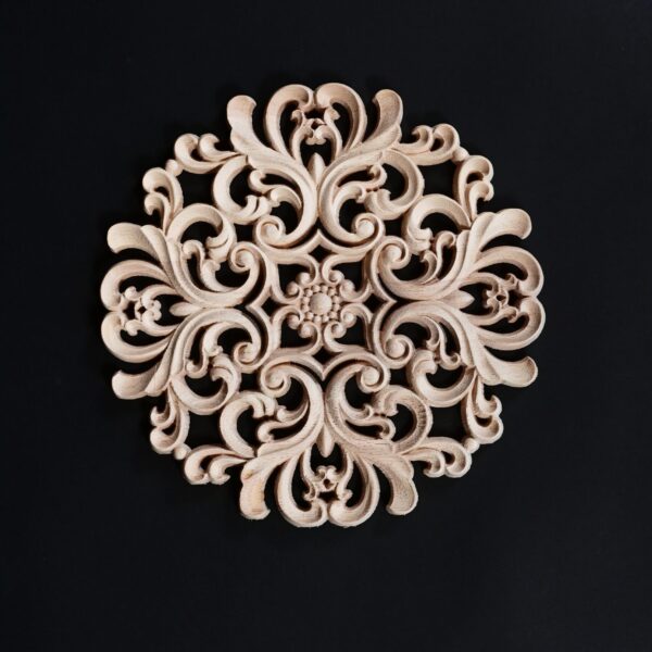 DECORATIUNE DE APLICAT MODEL ROTUND, FLORAL, DIN LEMN MASIV, DIAMETRU 23,5 CM