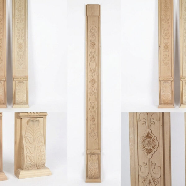 STÂLP DECORATIV SCULPTAT DIN LEMN MASIV, MODEL FLORAL